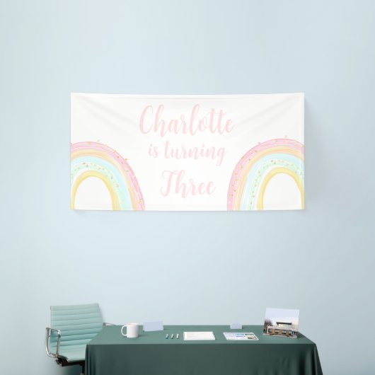 Meisje Pastel Regenboog Verjaardagsfeest Spandoek (Beurs)