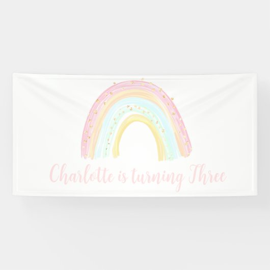 Meisje Pastel Regenboog Verjaardagsfeest Spandoek (Horizontaal)