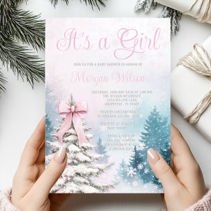Meisje Pastel Waterverf Winter Wonderland Bomen Kaart