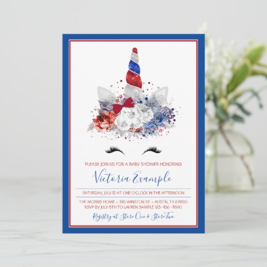 Meisje Patriottische Eenhoorn Militair Baby Baby s Kaart (Staand voorkant)