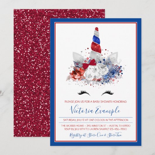 Meisje Patriottische Eenhoorn Militair Baby Baby s Kaart (Voorkant / Achterkant)