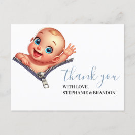 Meisje Peeking uit Baby shower Wit Dank je Briefkaart