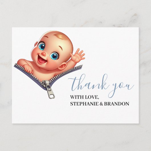 Meisje Peeking uit Baby shower Wit Dank je Briefkaart (Voorkant)