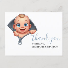 Meisje Peeking uit Baby shower Wit Dank je Briefkaart