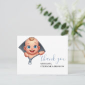 Meisje Peeking uit Baby shower Wit Dank je Briefkaart (Staand voorkant)