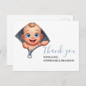 Meisje Peeking uit Baby shower Wit Dank je Briefkaart (Voorkant / Achterkant)