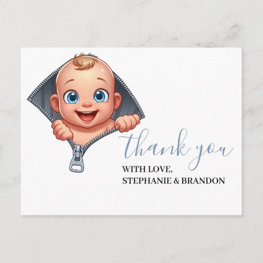 Meisje Peeking uit Baby shower Wit Dank je Briefkaart (Voorkant)