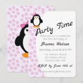 meisje Penguin Birthday Party Kaart (Voorkant / Achterkant)