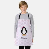  meisje Penguin met roze Daisy achtergrond Schort (Gedragen)