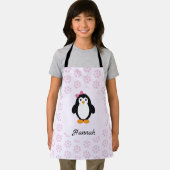  meisje Penguin met roze Daisy achtergrond Schort (Insitu)