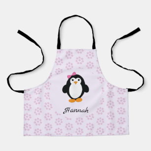 meisje Penguin met roze Daisy achtergrond Schort