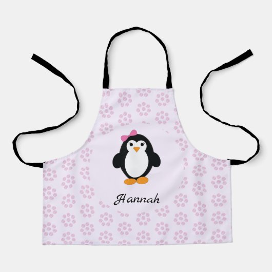  meisje Penguin met roze Daisy achtergrond Schort (Voorkant)