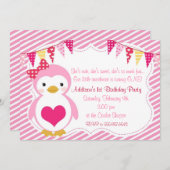 Meisje Penguin Valentijn Birthday Party Kaart (Voorkant / Achterkant)