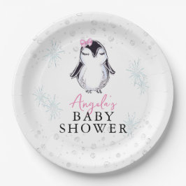 Meisje Penguin Winter Baby shower Papieren Bordje
