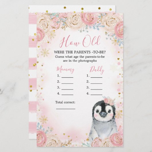 Meisje Penguin Winter Snowflake Hoe oud de ouders (Voorkant / Achterkant)