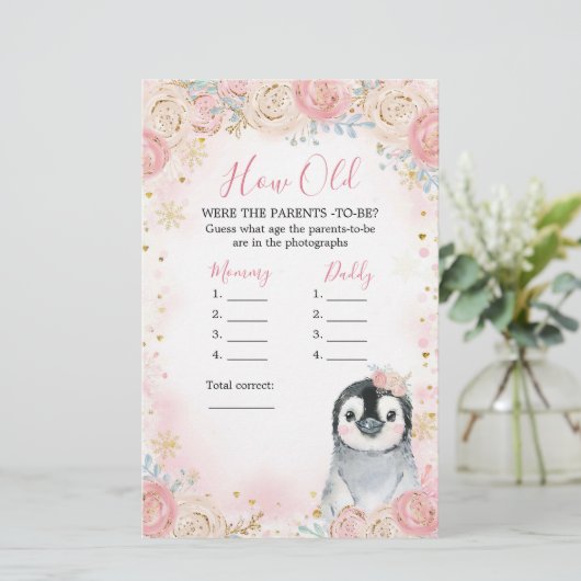 Meisje Penguin Winter Snowflake Hoe oud de ouders (Staand voorkant)