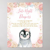 Meisje Penguin Winter Snowflake Late nacht Diaper Poster (Voorkant)