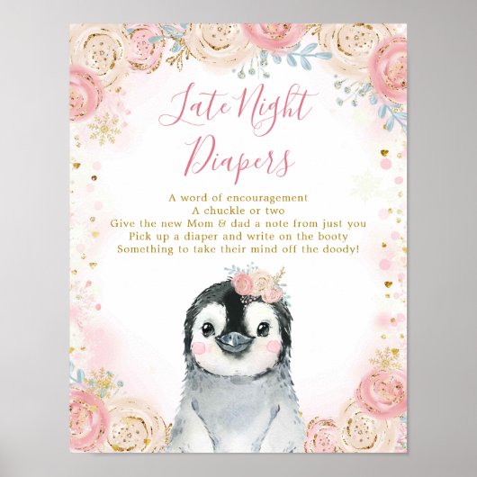 Meisje Penguin Winter Snowflake Late nacht Diaper Poster (Voorkant)