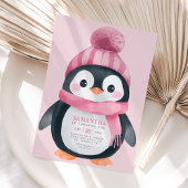 Meisje Penguin Winter Verjaardag Uitnodiging