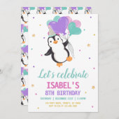 Meisje Penguin Winter Verjaardagsfeest Kaart (Voorkant / Achterkant)