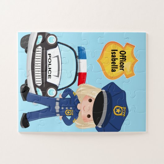 Meisje persoonlijke politieagent en patrouillewage legpuzzel (Horizontaal)