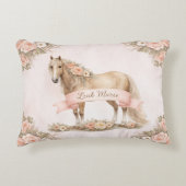 Meisje Perzik Bloem Paard Roos Monogram Naam Accent Kussen (Voorkant)