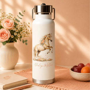 Meisje Perzik Paard Fantasievol Schrift Monogram Waterfles