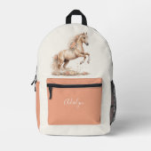 Meisje Perzik Roos Paard Script Monogram Bedrukte Rugzak (Voorkant)
