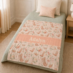 Meisje Perzik Westerse Coquette Shabby Chic Monogr Fleece Deken