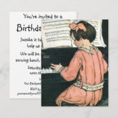  meisje Pianist Birthday Party Kaart (Voorkant / Achterkant)