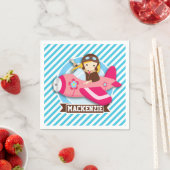 Meisje Piloot in Roze Vliegtuig; Blauwe & Witte St Servet (Insitu)