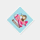 Meisje Piloot in Roze Vliegtuig; Blauwe & Witte St Servet (Hoek)