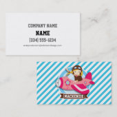 Meisje Piloot in Roze Vliegtuig; Blauwe & Witte St Visitekaartje (Voorkant / Achterkant)