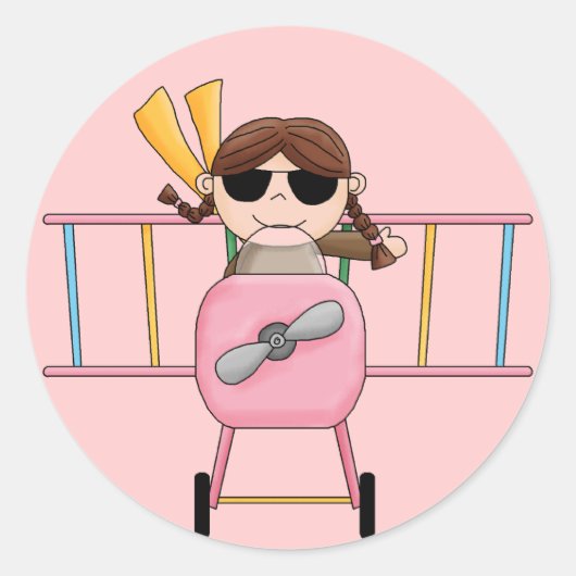 Meisje Pilot T-shirts en geschenken Ronde Sticker (Voorkant)