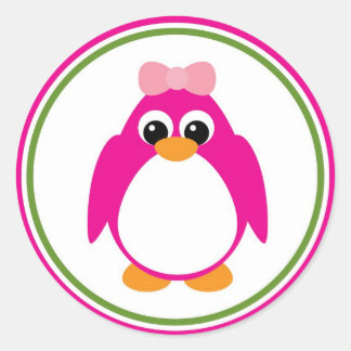 Meisje Pinguïn in roze en groen Ronde Sticker