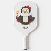 Meisje Pinguïn Rode Boog Rode Kaap Kunstnaam Pickleball Paddle (Achterkant)