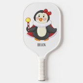 Meisje Pinguïn Rode Boog Rode Kaap Kunstnaam Pickleball Paddle (Voorkant)