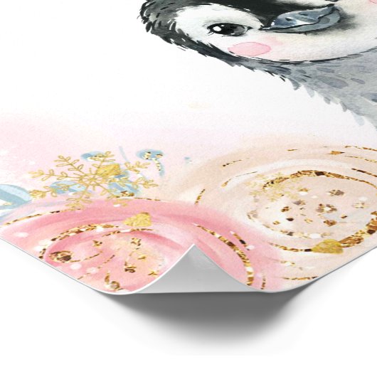 Meisje Pinguïn Winter Sneeuwvlok Foto Booth Bord Poster (Hoek)