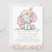 Meisje Pink Boho Olifant Baby shower Kaart (Voorkant)