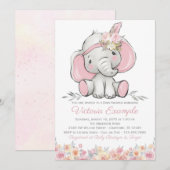 Meisje Pink Boho Olifant Baby shower Kaart (Voorkant / Achterkant)