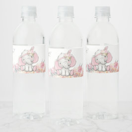 Meisje Pink Boho Olifant Baby shower Waterfles Etiket