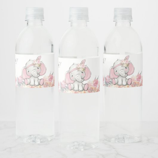 Meisje Pink Boho Olifant Baby shower Waterfles Etiket (Flessen)