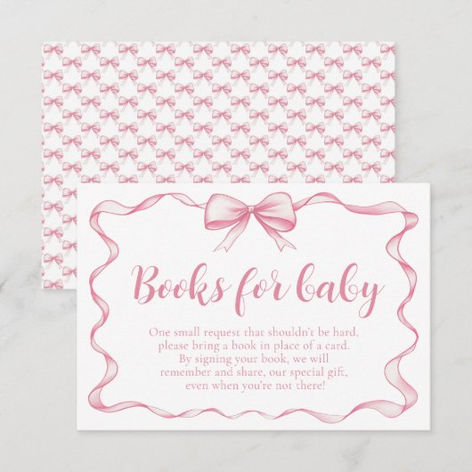 Meisje Pink Bow Baby shower Boeken voor Baby Kaart (Voorkant / Achterkant)