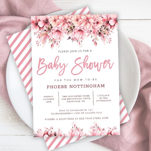 Meisje Pink Floral Baby shower Kaart