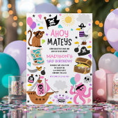 Meisje Pink Pirate Schat Treasure Verjaardagsfeest Kaart