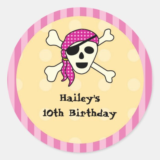 Meisje Pirate Favor Seal Sticker (Voorkant)