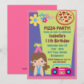 Meisje Pizza Party Verjaardag Kaart (Voorkant / Achterkant)