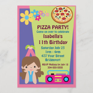 Meisje Pizza Party Verjaardag Kaart
