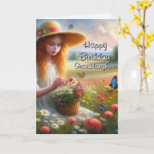 Meisje plukken bloemen kleindochter verjaardag kaart (Gele Bloem)