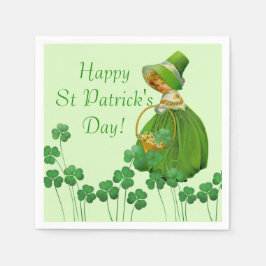 Meisje plukt klavertje vier op St. Patrick's Day Servet